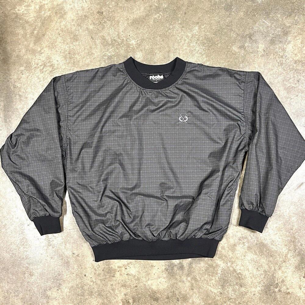 Vintage Roche Golf Windbreaker Pullover Jacket Sz L Made In USA Checkered